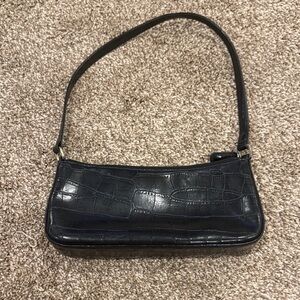 Amanda Smith Black Crocodile-Pattern Shoulder Bag